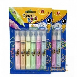 Goma con escarcha pastel Bic x 6c